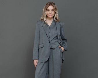 Gray Women Suit, Women's Suit Set, Business Women Suit, Event Party, Oversized Fit, High Waist Palazzo, Office And Work, Formal Pantsuit