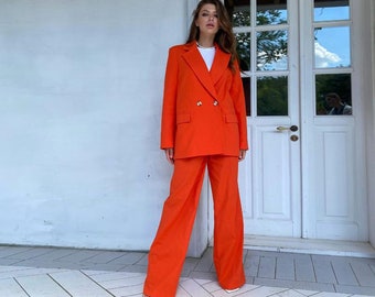 Blazer and Pants Suit, Women Pants Suit, Linen Suit, Red Linen Suit, Women Suit, Pants Suit, Linen Suit Women, Women Pants Suit Red