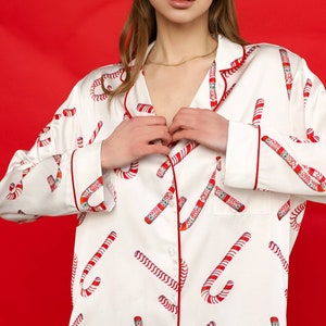 Lollipops Satin Pajama, Printed Christmas Set, Christmas Pajamas, Soft Satin Sleepwear, New Year Pajamas, Xmas Gifts, Christmas Pajamas