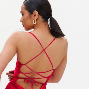 Red Midi Dress, Cocktail Dress, Prom Dress, Red Satin Dress, Silk Slip Dress, Homecoming, Bridesmaid, Rehearsal Dinner, Wedding Guest Dress