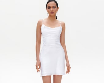 Short silk slip dress white Mini slip dress white Silk dress slip Silk bias dress White slip dress Bridesmaids 100% silk cami dress