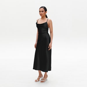 Open Back Dress, Midi Dress, Elegant Dress, Backless Dress, Silk Satin Dress, Black Prom Dress, Elegant Black Dress, Plus size slip dress