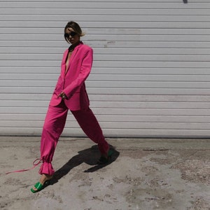 Pink suit jacket women sales