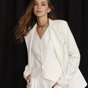 White 3 Piece Wedding Suit Bridal Suit Wedding Pantsuit For Bride 4 Piece White Pants Suit with Blazer Shorts and Vest
