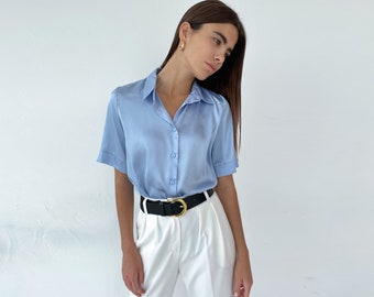 Blue Silk Blouse, Blue Satin Blouse, Silk Shirt Women, Satin Shirt, Silk Blouse For Women, Silk Satin Shirt, Blue Blouse