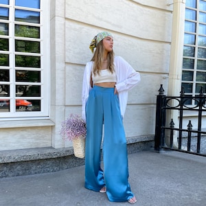 Silk blue pants clearance