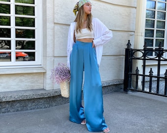 Blue Satin Pants - Etsy