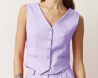 Lilac Women Vest, Lavender Formal Pantsuit, Purple Suit, Business Suit, 3-Piece Suit, Palazzo Set, Wedding, Prom, Bridesmaid, Party