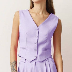 Lilac Women Vest, Lavender Formal Pantsuit, Purple Suit, Business Suit, 3-Piece Suit, Palazzo Set, Wedding, Prom, Bridesmaid, Party image 1
