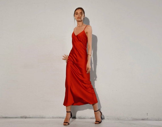 Rough sleep Picket at straffe Red Silk Maxi Dress for Women Floor Long Silk Slip Dress Red - Etsy