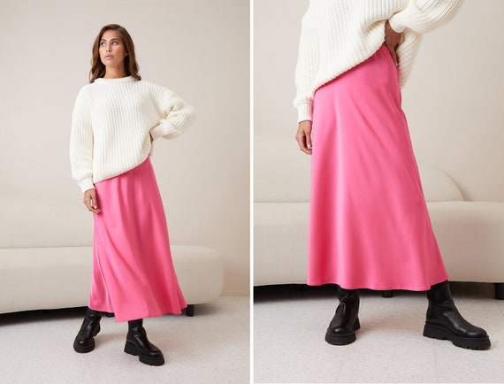 Silk Slip Skirt Pink Beige Elegant Skirt Silk Slip Skirt