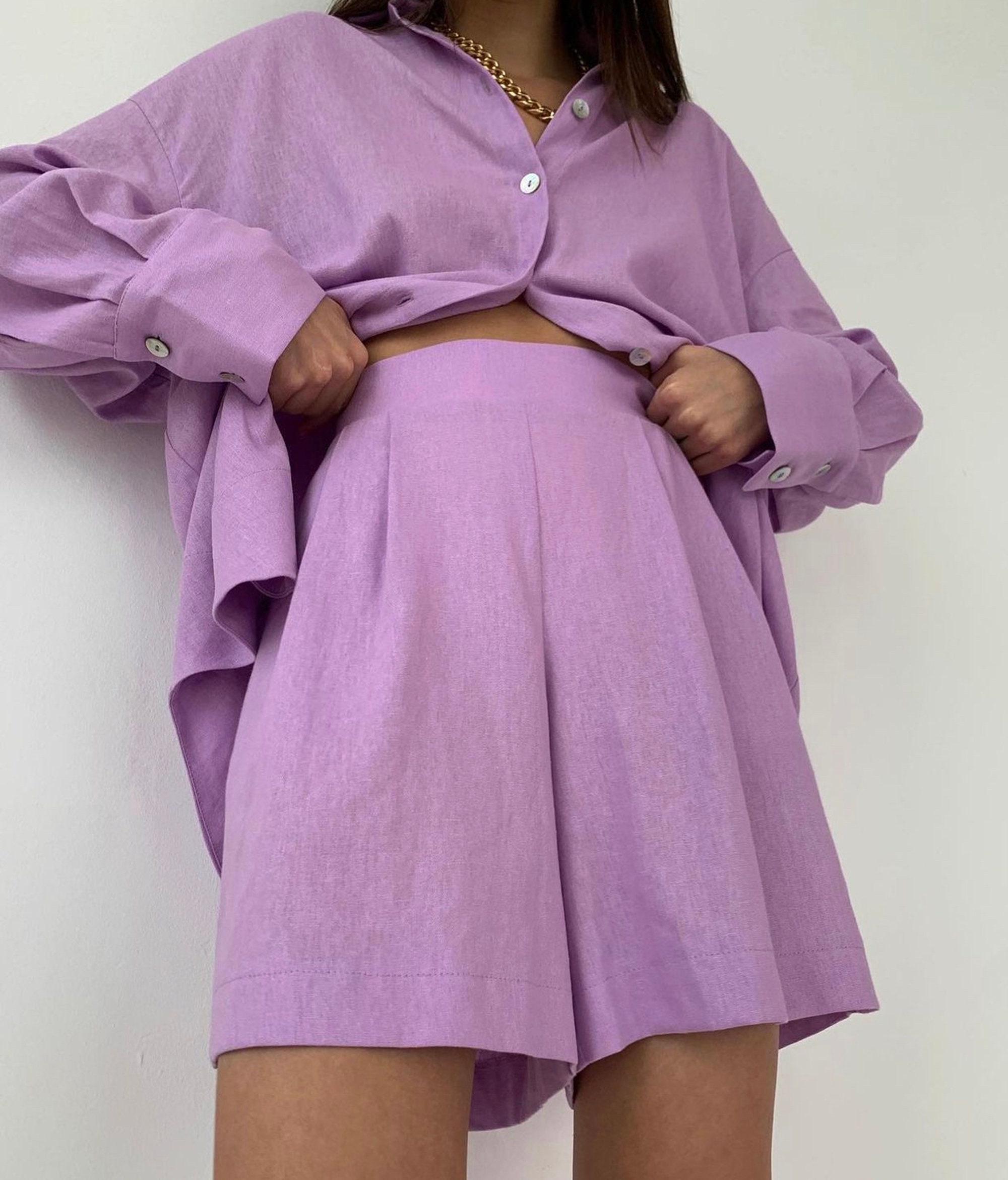 Linen shirt and short Soft linen suit Green linen set Women Etsy