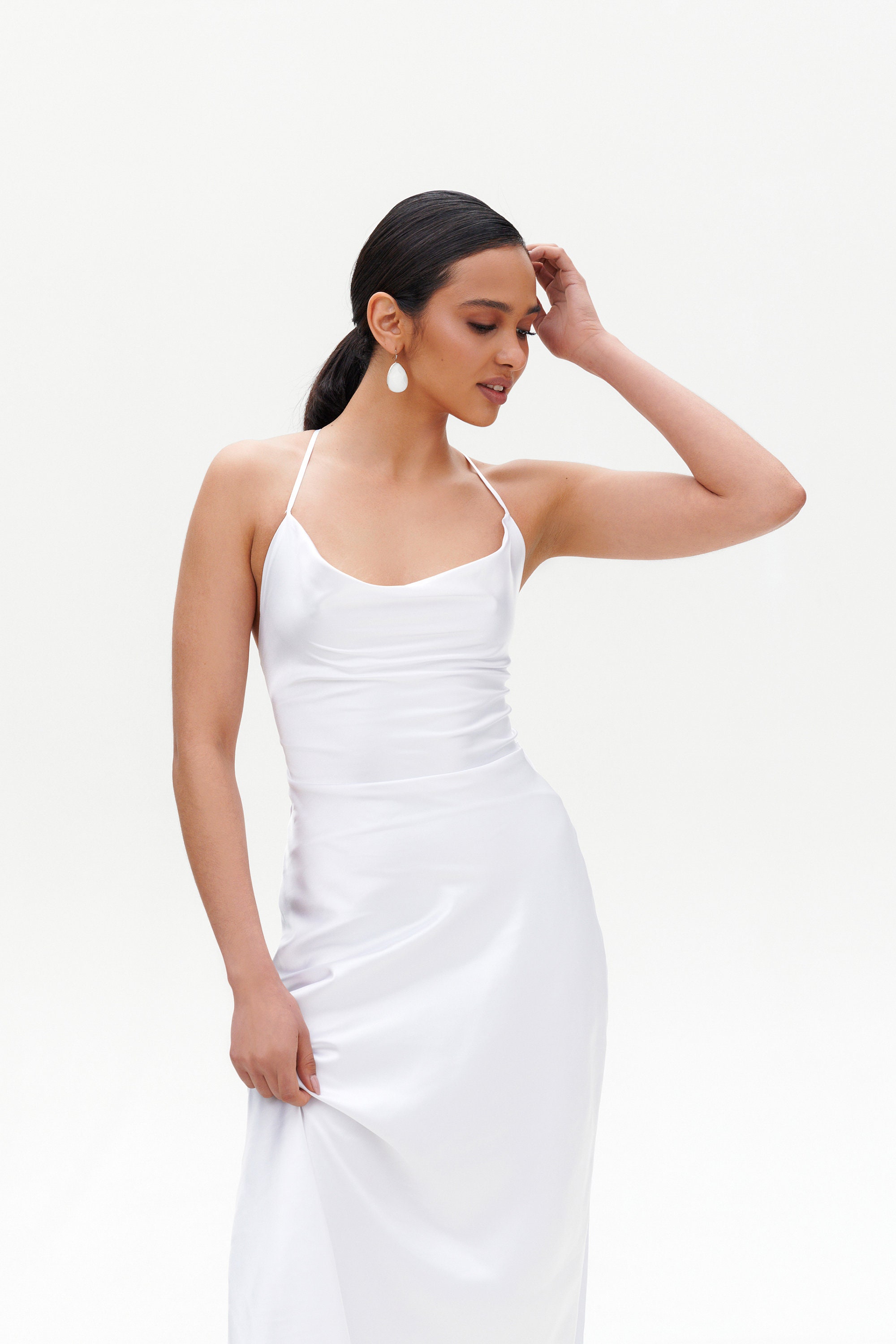 satin cowl back midi slip dress Brown Satin Dress - Satin Midi Dress - Satin Slip Dress