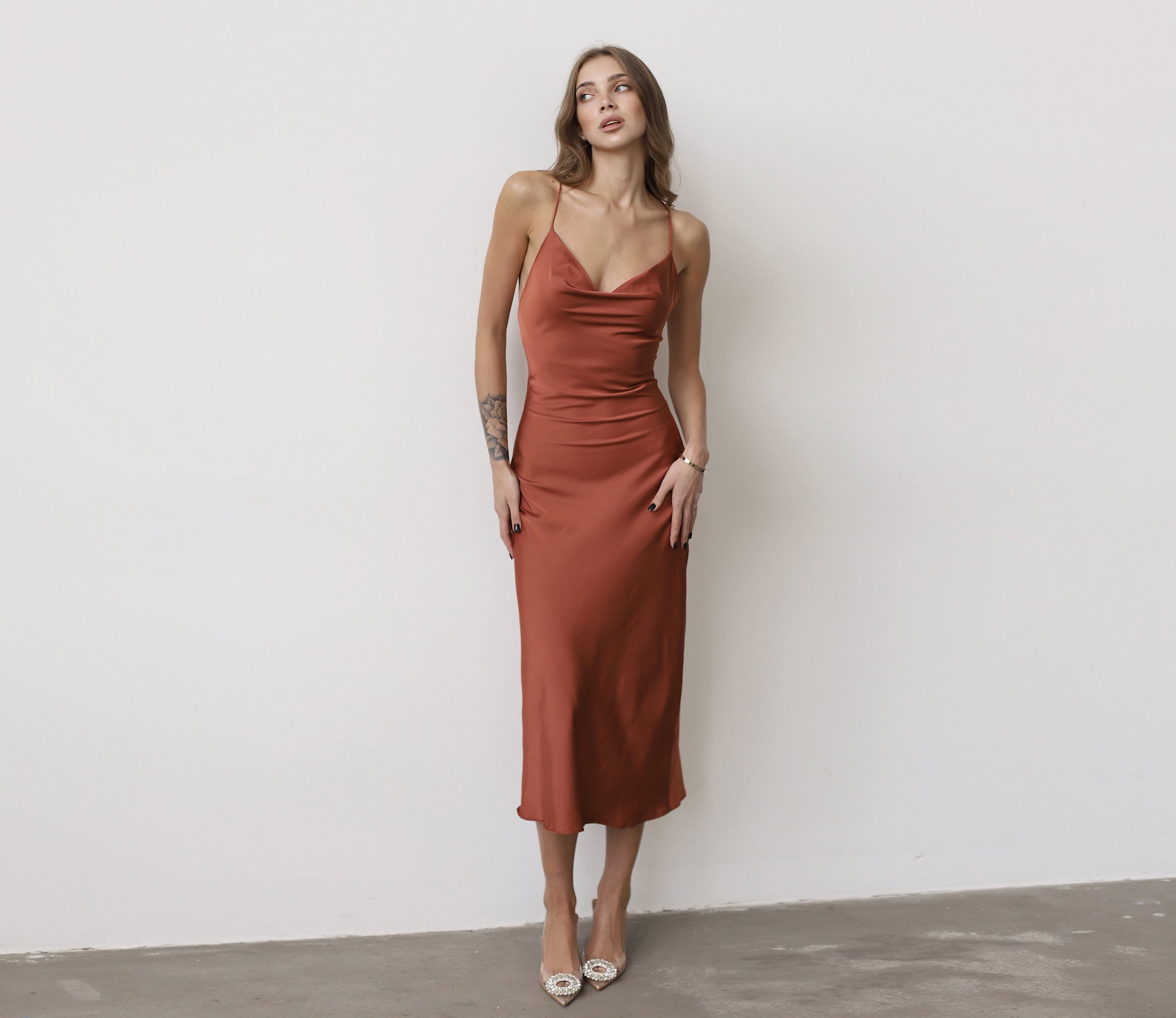 Cowl collar cheap dress