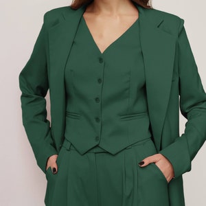 Emerald Green Blazer, Woman Blazer, Wedding Guest Suit, Prom Suit, Formal Blazer, 3-Piece Pantsuit, Bridal Set, Rehearsal Dinner, Party image 6