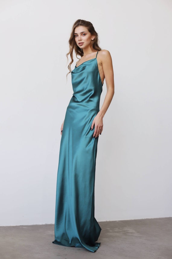 emerald green cowl neck frill hem maxi dress SCHIFFER COWL NECK OPEN BACK DRAPE TIE BIAS CUT MAXI DRESS main image 0