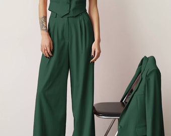 Pantaloni palazzo color smeraldo, pantaloni a gamba larga