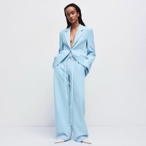 Custom Blue Suit, Woman Oversized Suit, Wide Leg Pants, Two piece suit, Wedding Suit, Wedding guest suit, Palazzo Pants, Custom Womens Suit