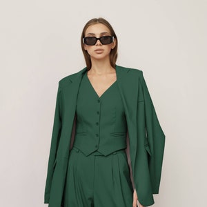 Emerald Green Blazer, Woman Blazer, Wedding Guest Suit, Prom Suit, Formal Blazer, 3-Piece Pantsuit, Bridal Set, Rehearsal Dinner, Party image 5