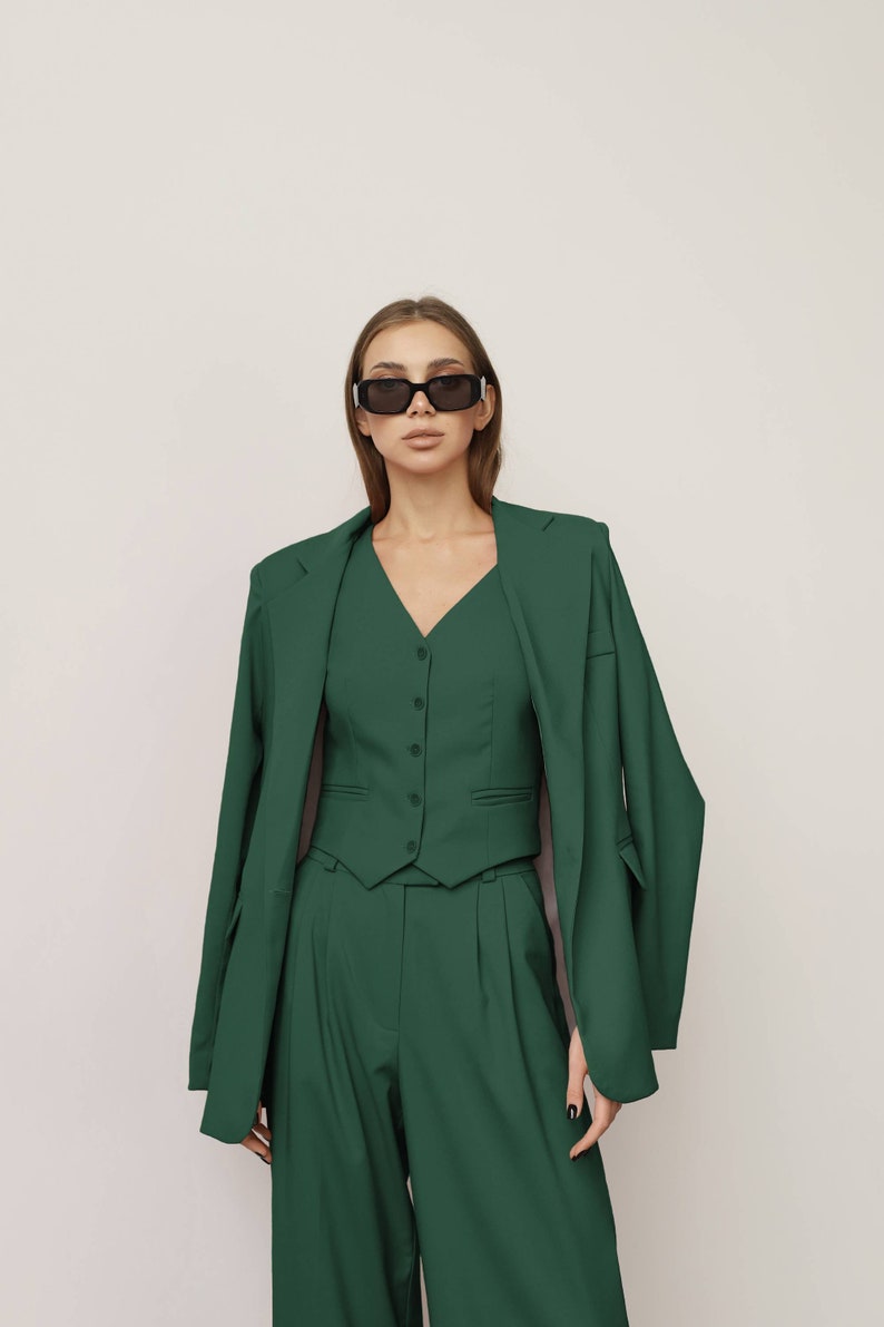 Emerald Green Blazer, Woman Blazer, Wedding Guest Suit, Prom Suit, Formal Blazer, 3-Piece Pantsuit, Bridal Set, Rehearsal Dinner, Party image 5