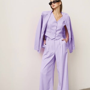 Lilac Women Vest, Lavender Formal Pantsuit, Purple Suit, Business Suit, 3-Piece Suit, Palazzo Set, Wedding, Prom, Bridesmaid, Party image 5