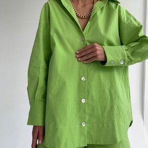 Linen Shirt and Short Soft Linen Suit Green Linen Set Women - Etsy
