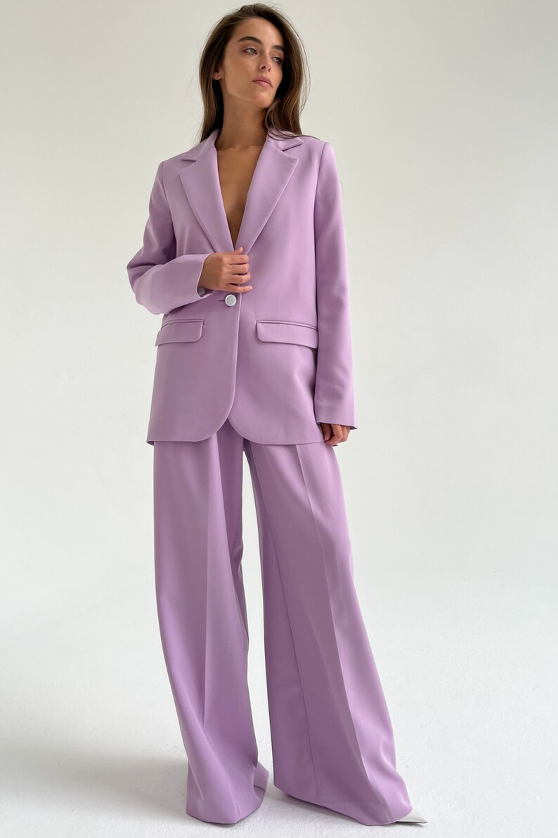 Lavender intricately floral printed slub cotton palazzo pants main image 1
