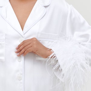 White Feather Bridal Pajama Set: Satin Wedding Pajamas - Etsy