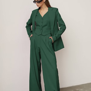 Emerald Green Blazer, Woman Blazer, Wedding Guest Suit, Prom Suit, Formal Blazer, 3-Piece Pantsuit, Bridal Set, Rehearsal Dinner, Party image 2