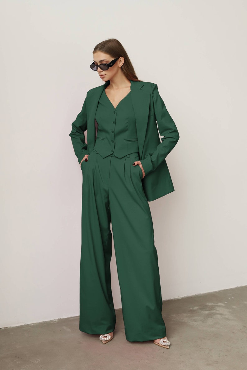 Emerald Green Blazer, Woman Blazer, Wedding Guest Suit, Prom Suit, Formal Blazer, 3-Piece Pantsuit, Bridal Set, Rehearsal Dinner, Party image 2