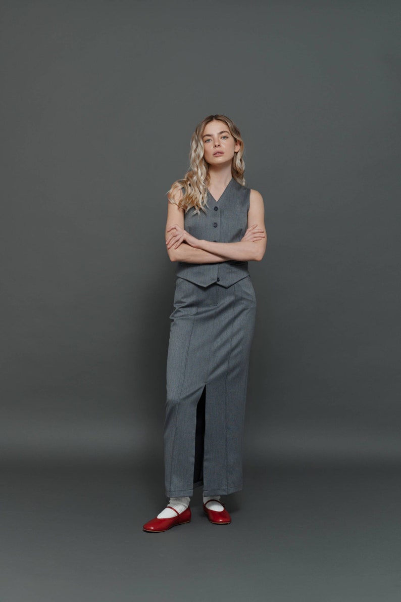 Gray Pencil Skirt, High Waisted Skirt, Maxi Skirt, Long Evening Skirt. Skirt With Pockets, Office Skirt, Church Skirt, Skirt Suit image 7