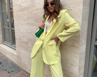 Custom Linen Palazzo Suit: White Two Piece Women's Fashion