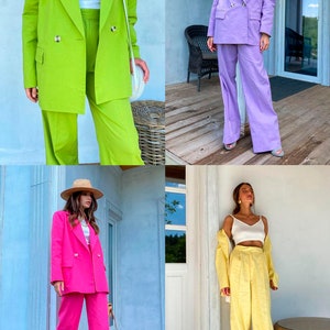 White linen suit, Pants suit, Linen Palazzo Pants, Linen Suit Women, White palazzo pants, Linen Blazer, Blazer and Pants Suit image 9