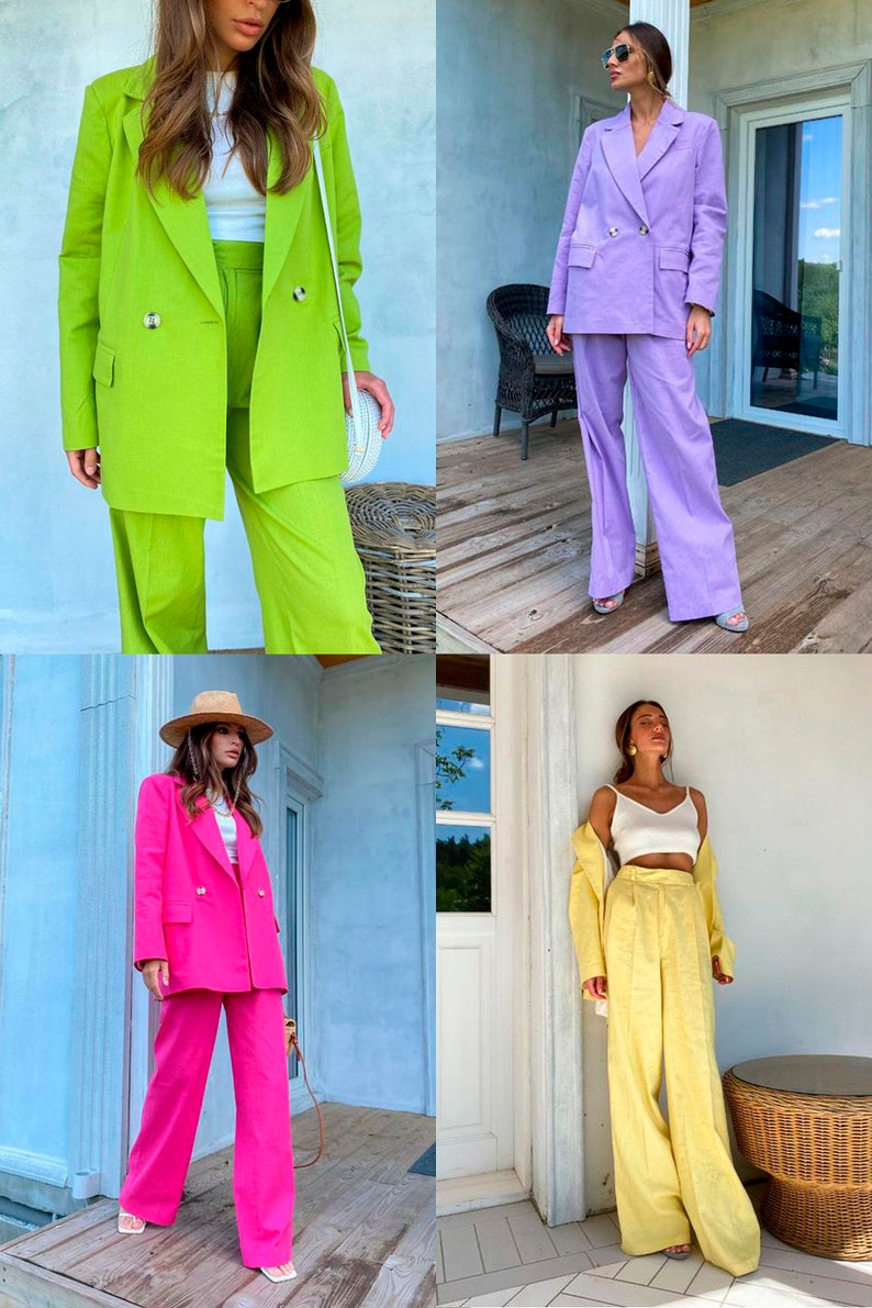 White Linen Palazzo Pants Suit: Custom Made Women's Blazer image 9