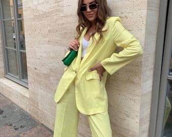 mustard yellow pant suit