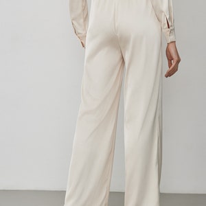 Satin Pants, Wide Leg Long Pants For Women, White Satin Trousers image 5