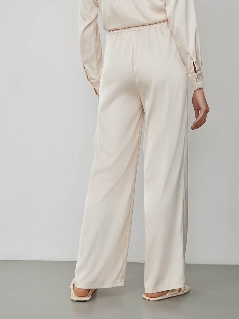 Satin Pants, Wide Leg Long Pants For Women, White Satin Trousers image 5