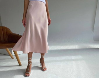 Silk slip skirt pink beige elegant skirt Silk slip skirt High waisted skirt midi skirt lightweight skirt satin skirt pink silk satin skirt