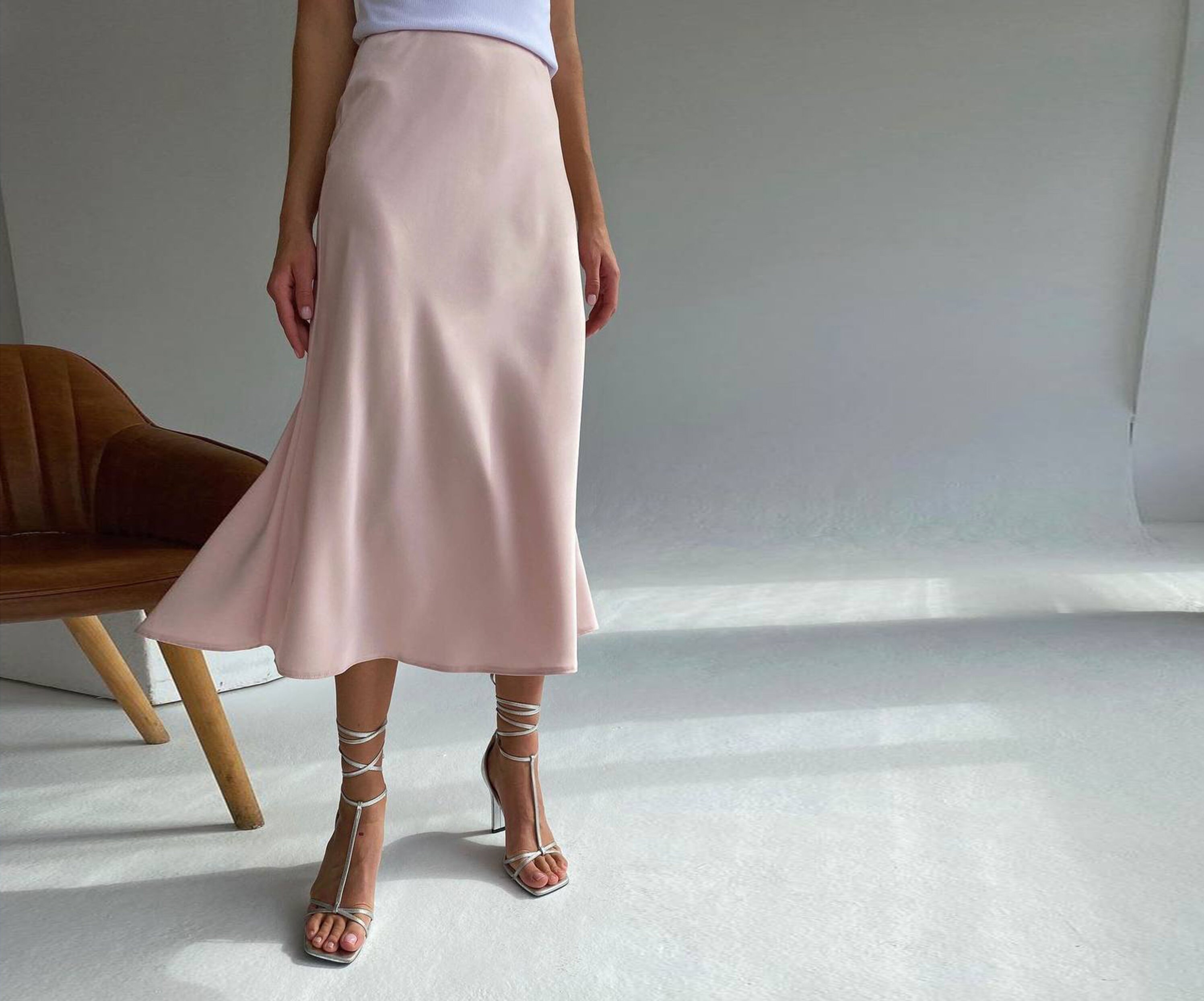 Hot pink silk midi skirt top