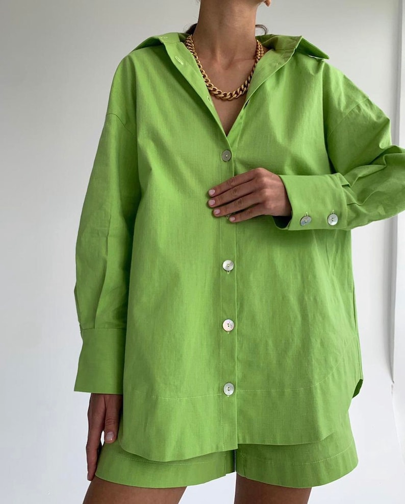 Linen Twopiece Set for Women With Shorts and Shirt Women Etsy