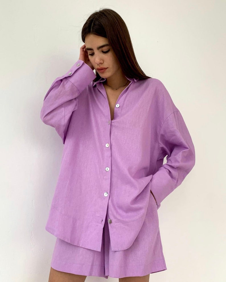 Linen Twopiece Set for Women With Shorts and Shirt Women Etsy