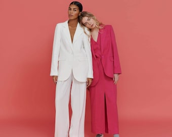 Bridal Pantsuit, White 3-Piece Set, Tailored Fit (Blazer, Vest, Pants)