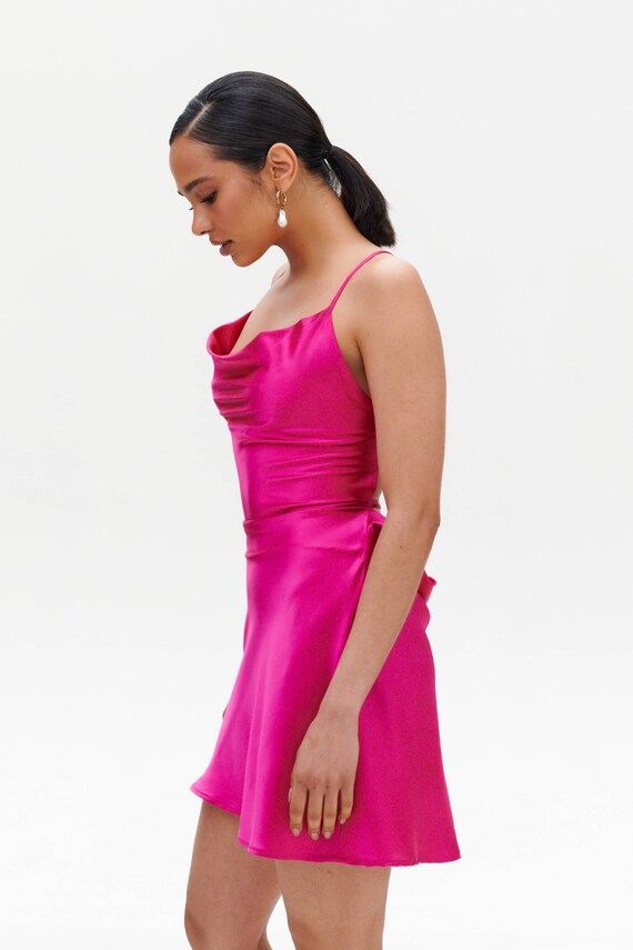 open lace back dress Sultry Strappy Back Satin Mini Dress main image 0