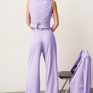 Lilac Women Vest, Lavender Formal Pantsuit, Purple Suit, Business Suit, 3-Piece Suit, Palazzo Set, Wedding, Prom, Bridesmaid, Party image 2