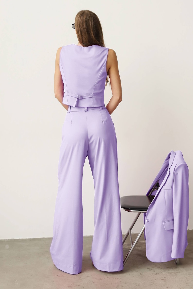 Lilac Women Vest, Lavender Formal Pantsuit, Purple Suit, Business Suit, 3-Piece Suit, Palazzo Set, Wedding, Prom, Bridesmaid, Party image 2