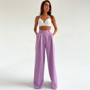 Wide Leg Pants / Women Full Length Pants / High Quality Pants / Simple-Casual Pants / Relaxed Pants / Lilac pants / Lavender pants woman image 1