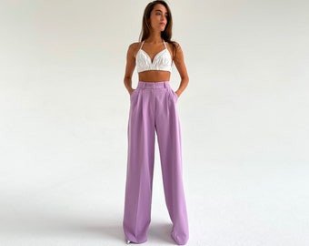 Wide Leg Pants / Women Full Length Pants / High Quality Pants / Simple-Casual Pants / Relaxed Pants / Lilac pants / Lavender pants woman