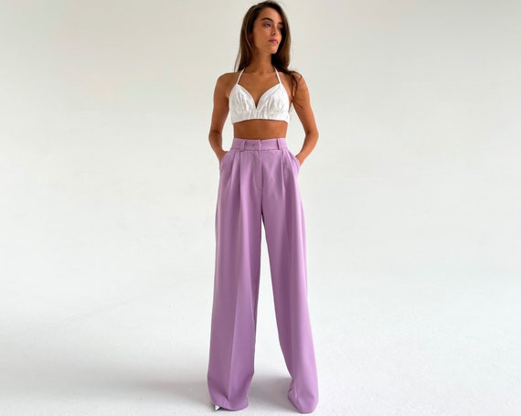 Wide Leg Pants / Women Full Length Pants / High Quality Pants / Simple-casual  Pants / Relaxed Pants / Lilac Pants / Lavender Pants Woman 