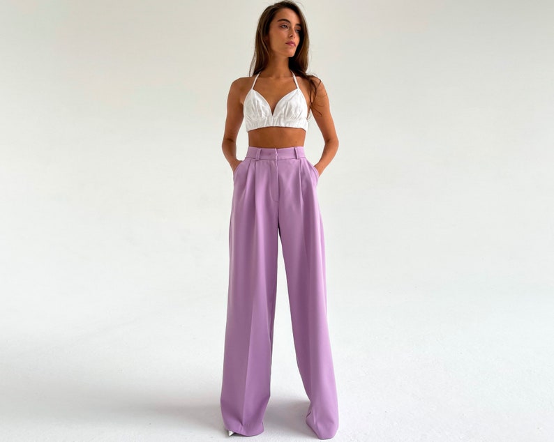 Wide Leg Pants / Women Full Length Pants / High Quality Pants / Simple-Casual Pants / Relaxed Pants / Lilac pants / Lavender pants woman image 1