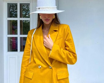 Buy Custom Linen Blazer and Pants Suit: Women's Yellow Suit Online